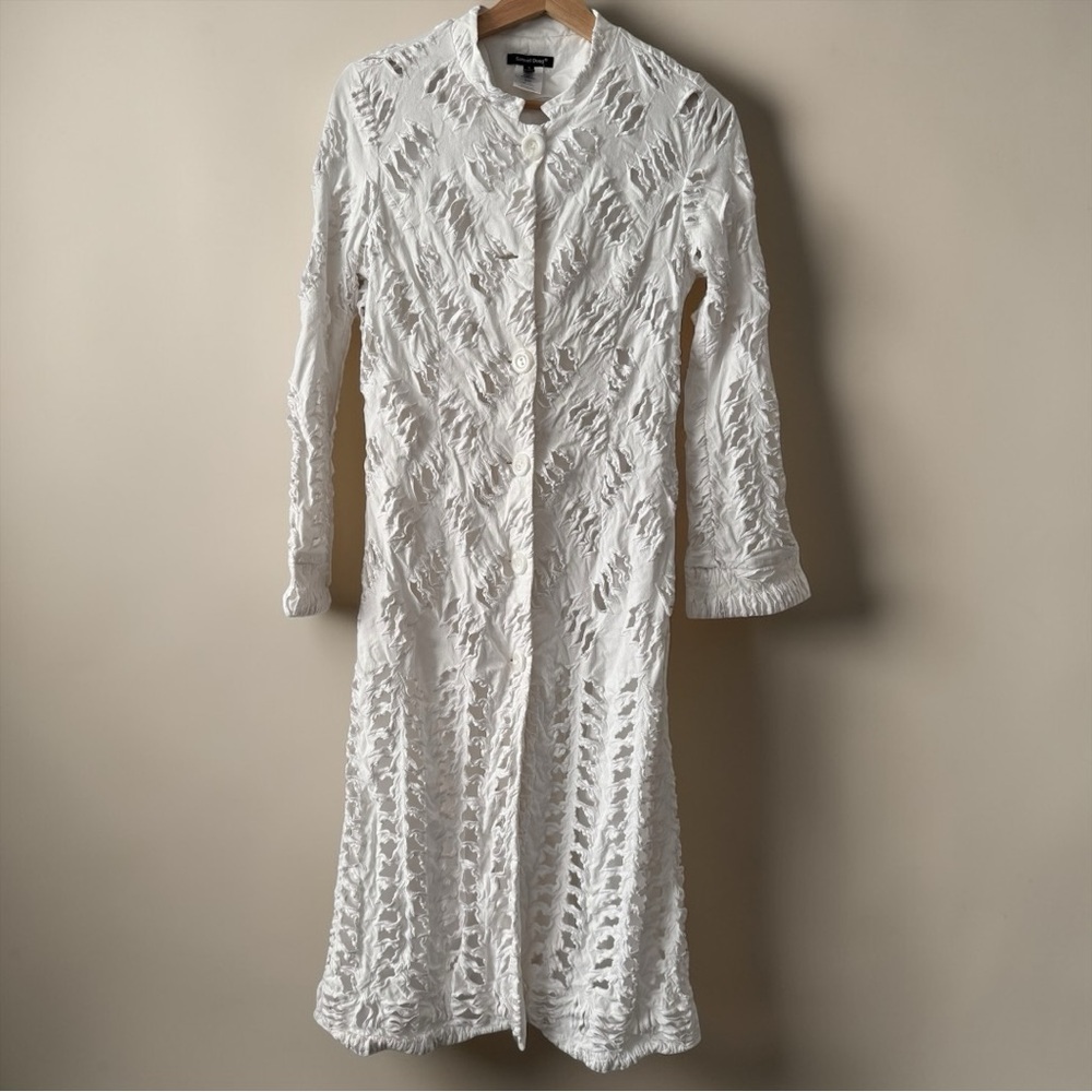 Samuel Dong White Button Up Lace Eyelet Tunic Size S Women’s - Picture 2 of 7